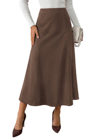 PRETTYGARDEN Womens High Waist Faux Suede A Line Midi Skirt | Hidden Stretch Elastic Waist, Front Back Panel Stitching, Vintage Elegant Mid-Calf Long Skirts for Fall Winter Office Daily