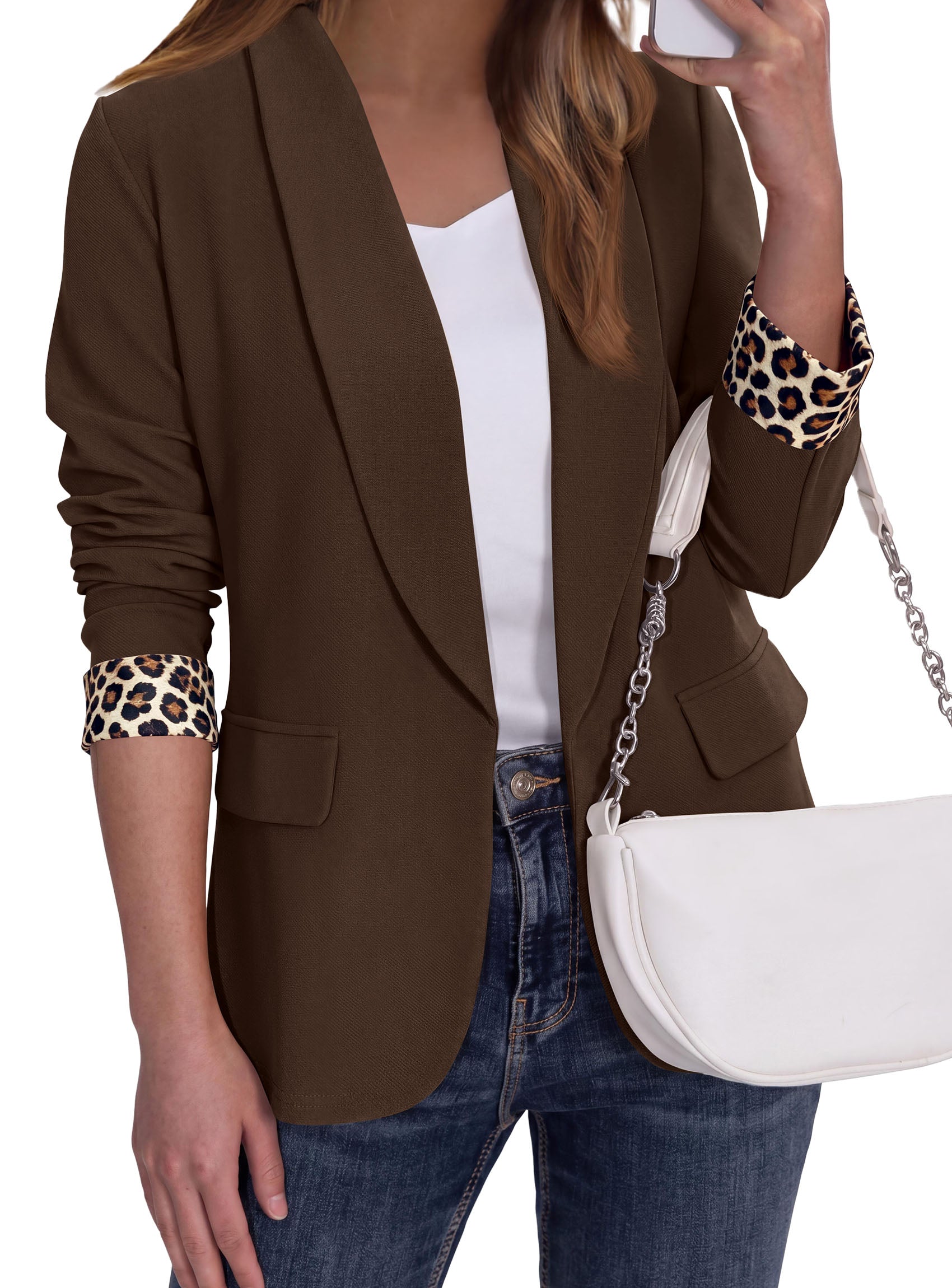 PRETTYGARDEN Women's Business Casual Blazers Suit Jacket | Lapel Loose Fit Blazer, Long Sleeve Open Front Leopard Print Cuffs, Dressy Casual Office Work Clothes, Fall Winter Fashion