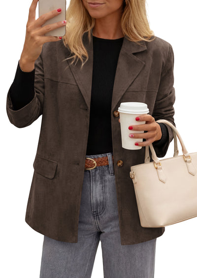 PRETTYGARDEN Women's Faux Suede Western Blazer Jacket | Notched Lapel Button Long Sleeve Oversized Business Casual Suit Jacket, Dressy Office Work Outerwear, 2026 Fall Clothing