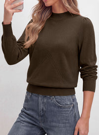 PRETTYGARDEN Womens Fall Mock Neck Long Sleeve Sweater  Soft Stretchy Fabric, V-Shape Knit Pattern, Chic Puff Sleeves, Ribbed Trim Pullover Sweaters, Casual Work Office Outfits