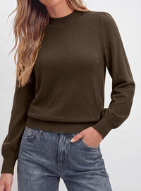 PRETTYGARDEN Womens Fall Mock Neck Long Sleeve Sweater  Soft Stretchy Fabric, V-Shape Knit Pattern, Chic Puff Sleeves, Ribbed Trim Pullover Sweaters, Casual Work Office Outfits