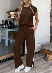 PRETTYGARDEN Women's 2 Piece Lounge Sets 2026 Summer Cap Sleeve Tops Wide Leg Pants Travel Outfits Matching Fashion Clothing PRETTYGARDEN