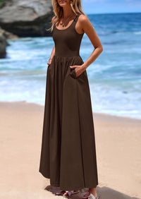 PRETTYGARDEN Womens Summer Casual Scoop Neck Sleeveless Long Dresses Tank Top Patchwork Aline Swing Maxi Dress with Pockets