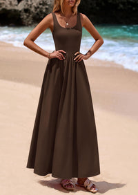 PRETTYGARDEN Womens Summer Casual Scoop Neck Sleeveless Long Dresses Tank Top Patchwork Aline Swing Maxi Dress with Pockets