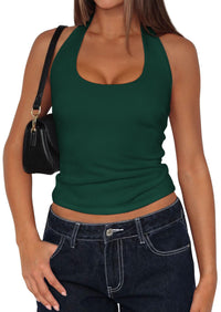 PRETTYGARDEN Women's Summer Halter Tank Tops Y2K Sleeveless Slim Fitted Backless Shirts Going Out Spring Workout Clothes PRETTYGARDEN