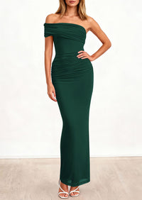 PRETTYGARDEN Women's Wedding Guest Cocktail Dresses One Off The Shoulder Ruched Bodycon Formal Maxi Party Summer Outfits PRETTYGARDEN