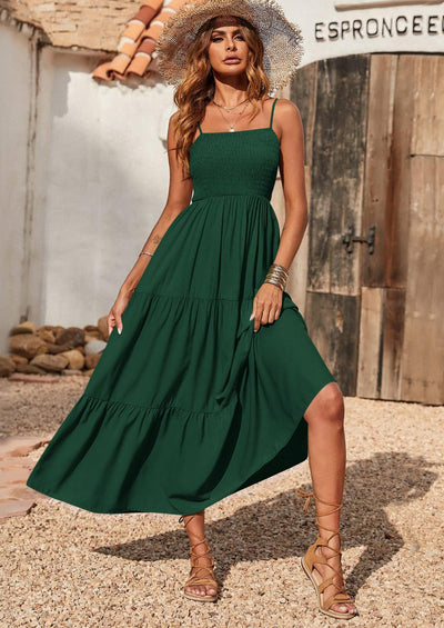 PRETTYGARDEN Women's Summer Maxi Dress Casual Boho Sleeveless Spaghetti Strap Smocked Tiered Long Beach Sundresses PRETTYGARDEN