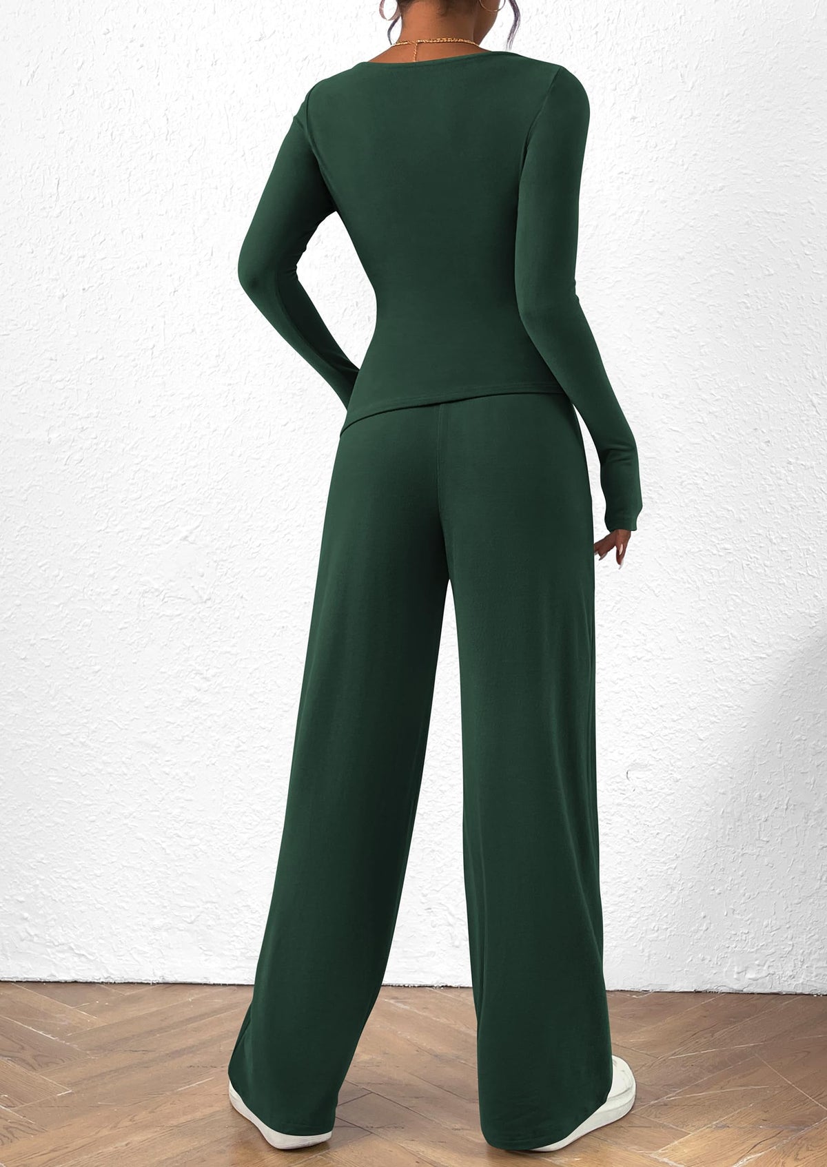 2 Piece Lounge Sets Asymmetrical Long Sleeve T Shirt Wide Leg Pants Casual Outfits Tracksuit