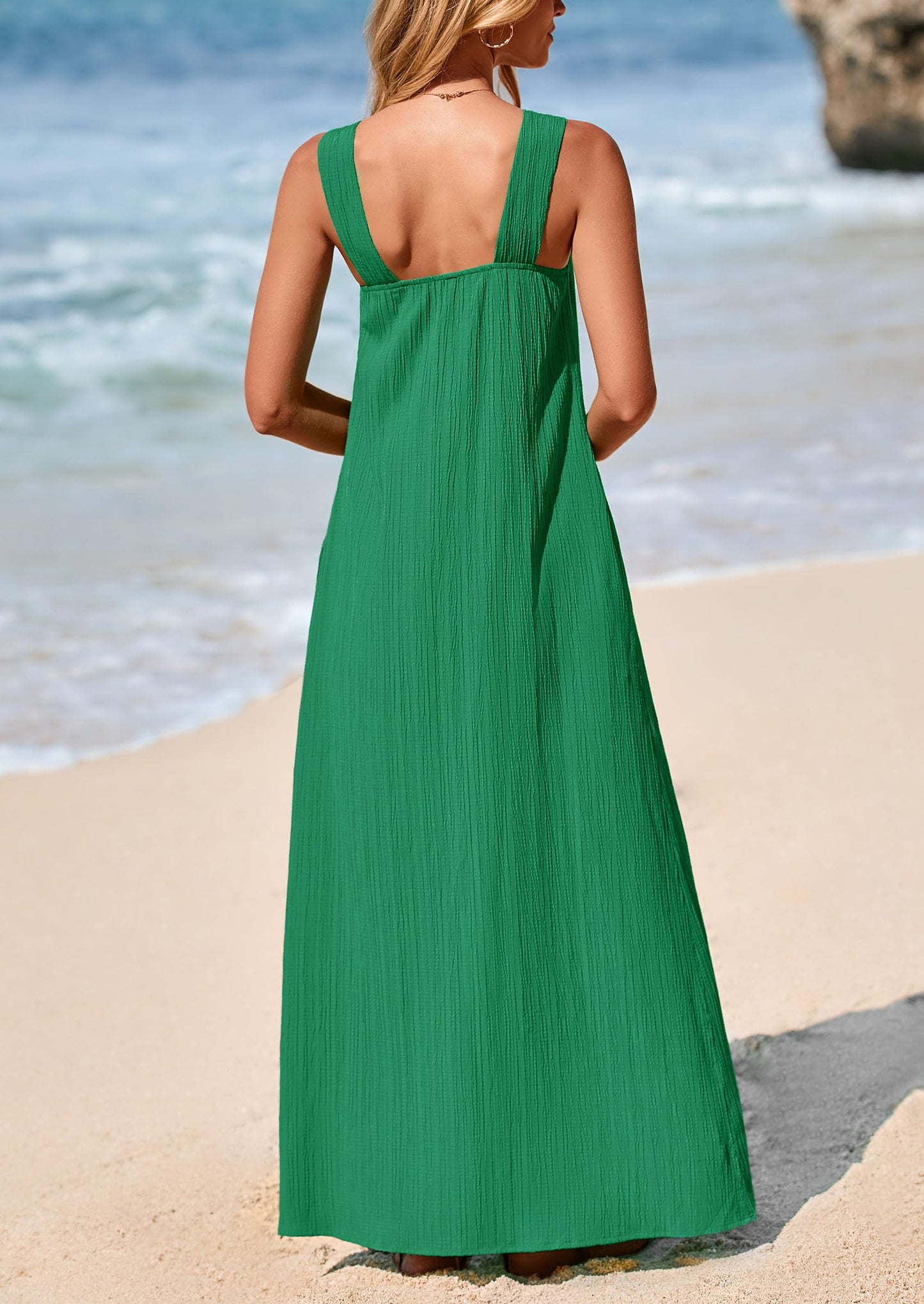 Womens 2025 Casual Long Summer Dresses Sleeveless Strappy Loose Flowy Beach Vacation Maxi Dress with Pockets