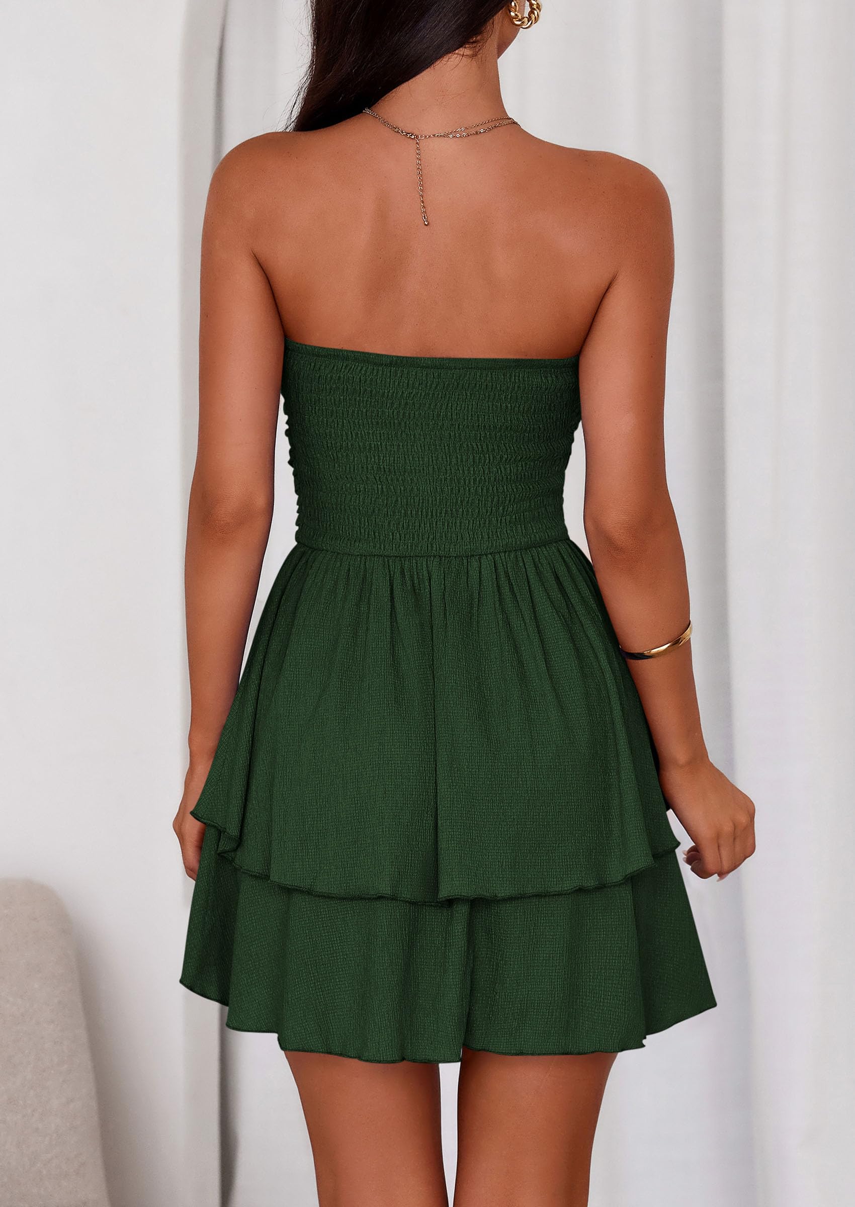 PRETTYGARDEN Women's Summer Strapless Tube Mini Dress Off Shoulder Smocked Ruffle A Line Flowy Short Party Club Dresses