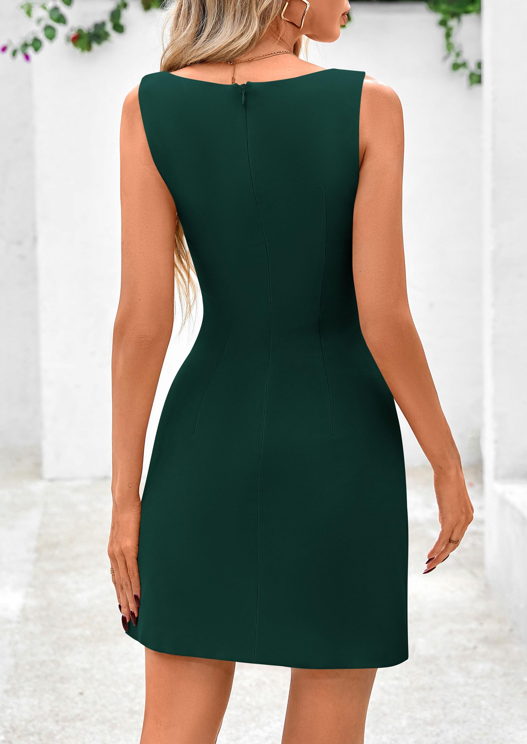 PRETTYGARDEN Womens Formal Sleeveless Summer Dresses Boat Neck Bodycon Elegant A Line Business Work Mini Dresss