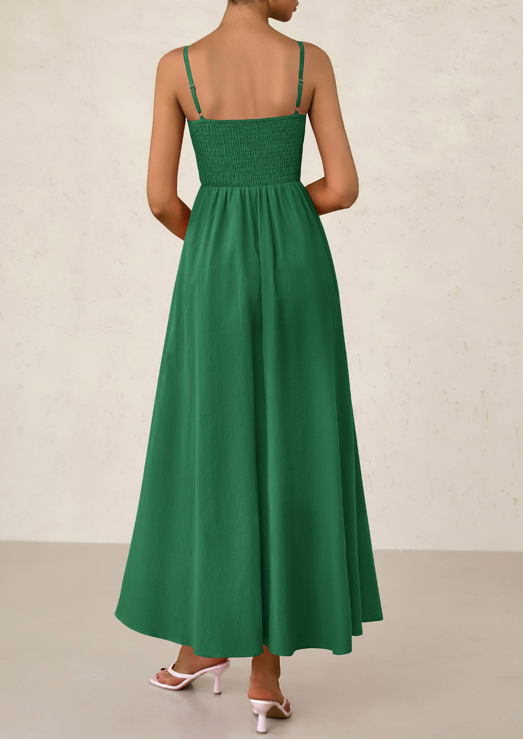 PRETTYGARDEN Women's Smocked Maxi Dresses Beach Sundress Casual Spaghetti Strap Swing A Line Long Flowy Dress