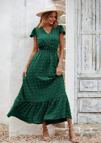 PRETTYGARDEN Womens Dresses Summer Maxi Dress Boho Short Sleeve V Neck Swiss Dot Ruffle Tiered Smocked Flowy Long Dress PRETTYGARDEN