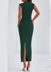 PRETTYGARDEN Women's Summer Maxi Dress Ruched Bodycon Sleeveless Formal Wedding Guest Elegant Cocktail Party Slit Dresses PRETTYGARDEN