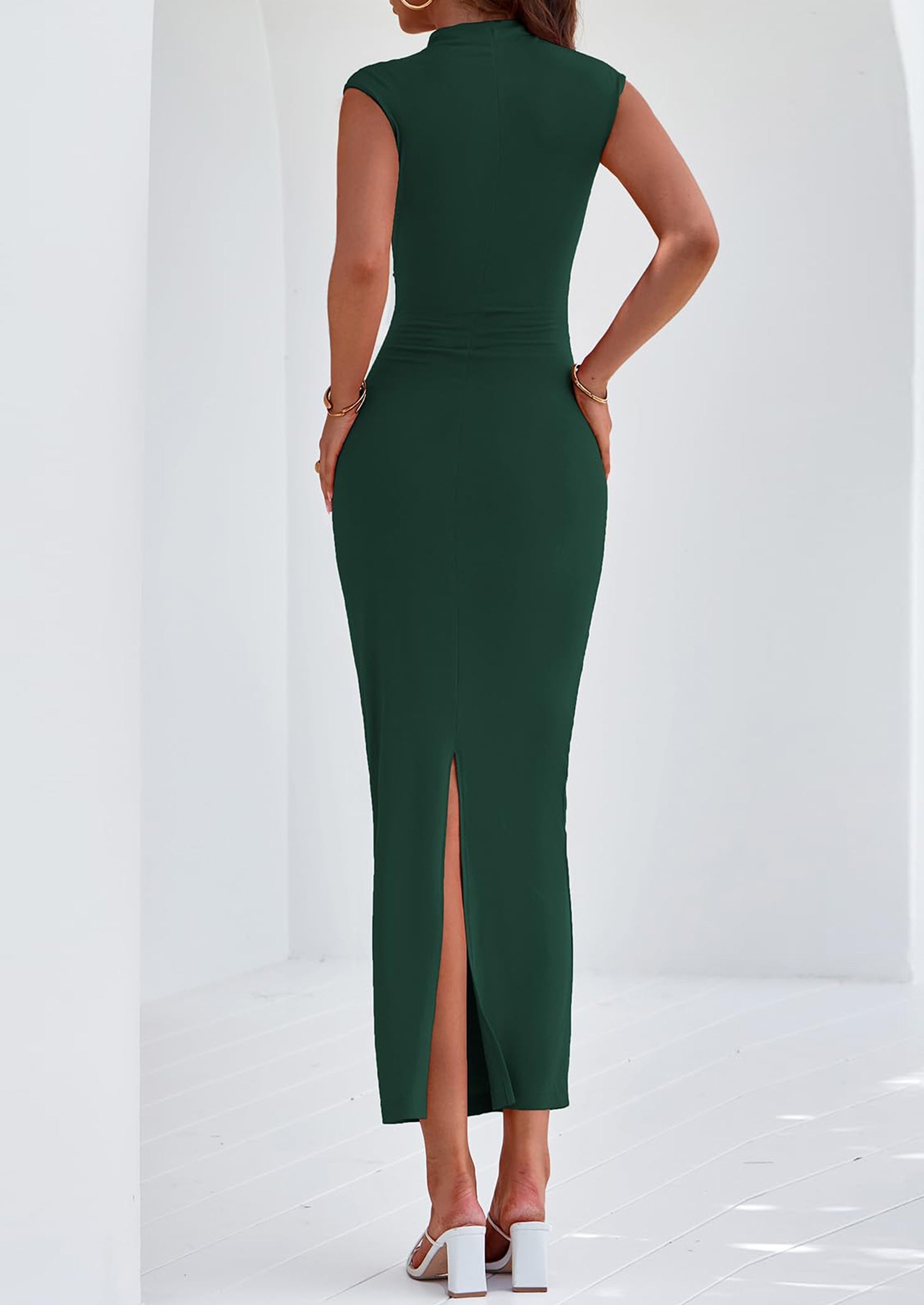 PRETTYGARDEN Women's Summer Maxi Dress Ruched Bodycon Sleeveless Formal Wedding Guest Elegant Cocktail Party Slit Dresses PRETTYGARDEN