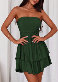 PRETTYGARDEN Women's Summer Strapless Tube Mini Dress Off Shoulder Smocked Ruffle A Line Flowy Short Party Club Dresses