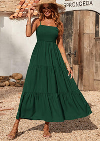 PRETTYGARDEN Women's Summer Maxi Dress Casual Boho Sleeveless Spaghetti Strap Smocked Tiered Long Beach Sundresses PRETTYGARDEN