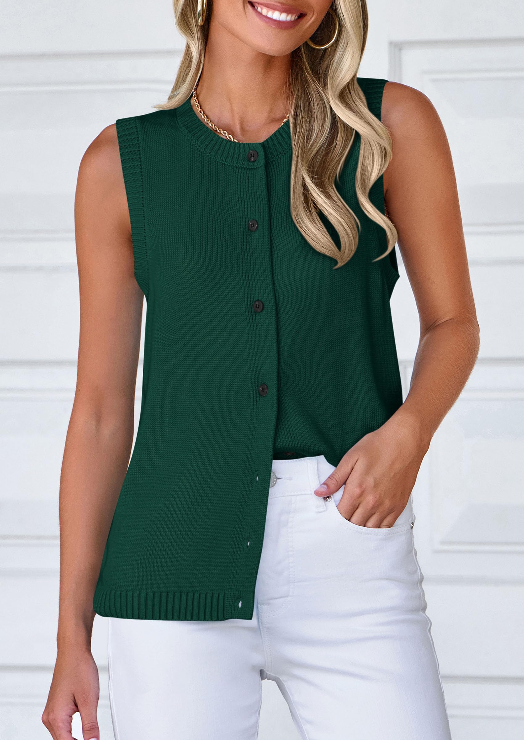 PRETTYGARDEN Sweater Vest Women Spring Summer Casual Lightweight Knit Sleeveless Button Down Tank Tops Trendy Clothes