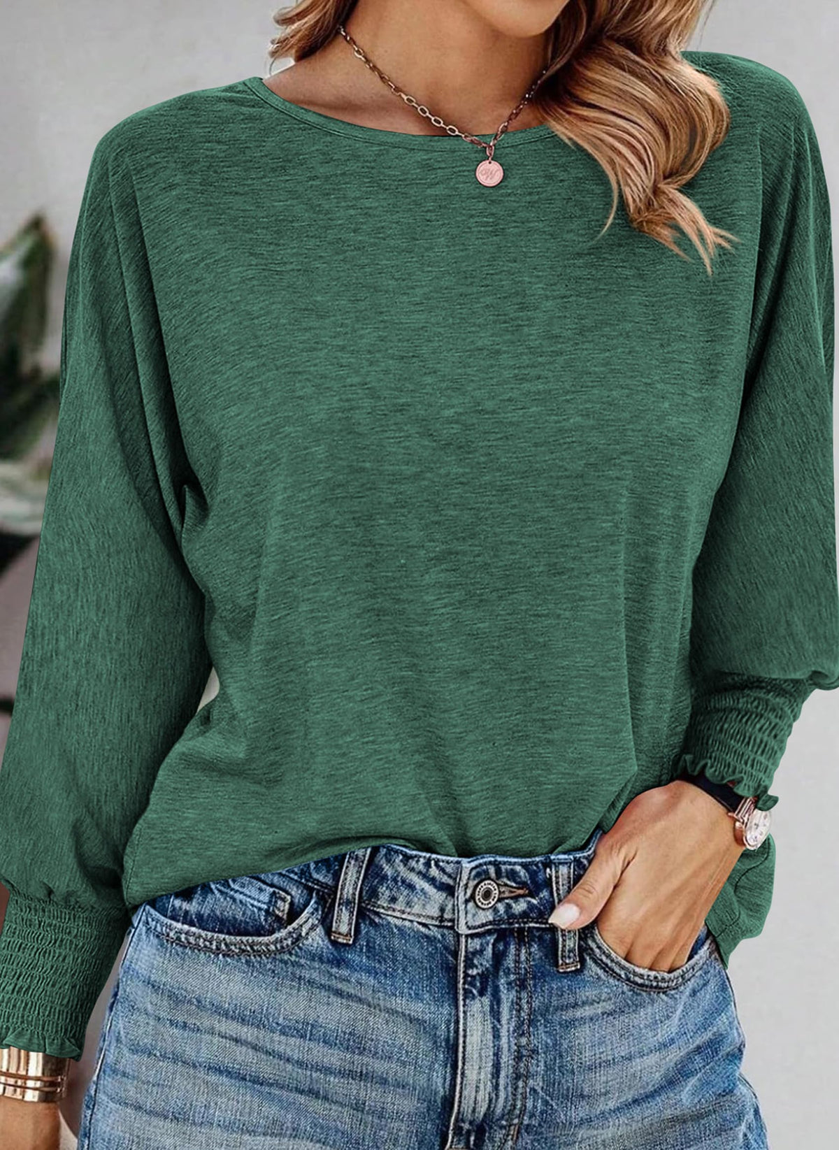 Women's  Fall Fashion Puff Long Sleeve Crewneck Casual Basic T-shirts