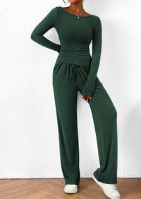 2 Piece Lounge Sets Asymmetrical Long Sleeve T Shirt Wide Leg Pants Casual Outfits Tracksuit