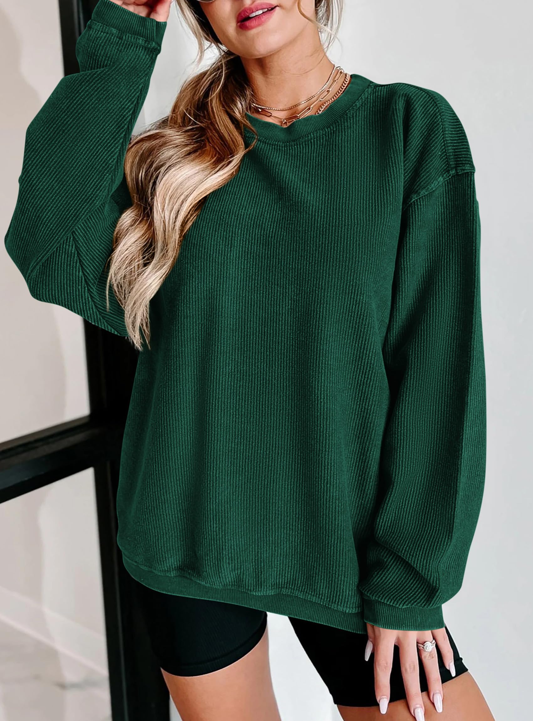 PRETTYGARDEN Women's Oversized Sweatshirt 2025 Fall Fashion Clothes Ribbed Corduroy Long Sleeve Going Out Pullover Tops