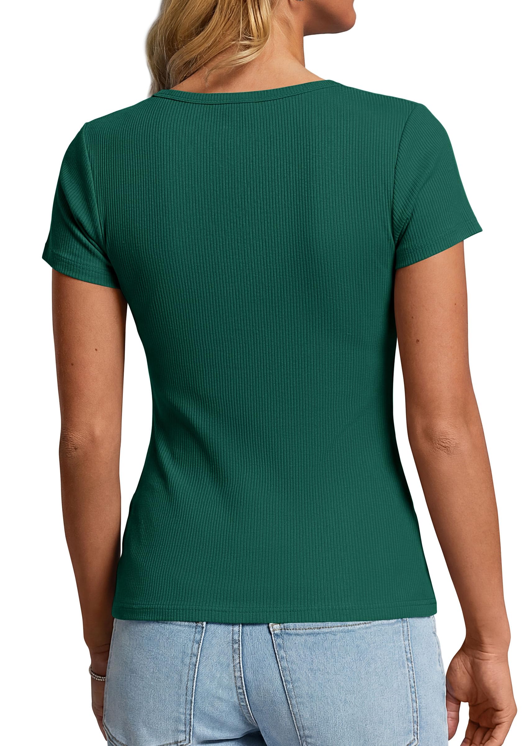 PRETTYGARDEN Womens Summer Short Sleeve Tops 2026 Spring Casual V Neck Henley Button Up T Shirts Dressy Ribbed Knit Blouses PRETTYGARDEN