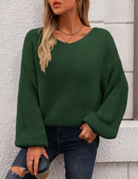 Fall Sweaters Chunky Loose Long Sleeve V Neck Oversized Dressy Casual Knit Pullover Tops