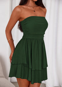 PRETTYGARDEN Women's Summer Strapless Tube Mini Dress Off Shoulder Smocked Ruffle A Line Flowy Short Party Club Dresses