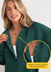 PRETTYGARDEN Womens Fashion Oversized Long Sleeve Hoodie Button Down V Neck Sweatshirt Side Slit Casual Pullover Tops