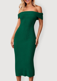 Women's Off The Shoulder Sweater Dresses 2025 Summer Elegant Ribbed Knit Midi Bodycon Wedding Guest Dress