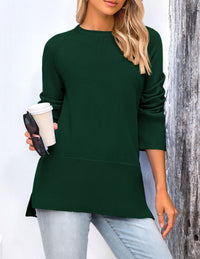 Women's Fall Knit Sweaters Long Sleeve Pullover Crewneck Split Hem Loose Oversized Tunic Sweater Top