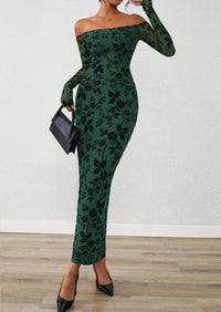 PRETTYGARDEN Womens Off The Shoulder Floral Maxi Bodycon Dress Fall Long Sleeve Mesh Fitted Long Formal Wedding Guest Dresses PRETTYGARDEN