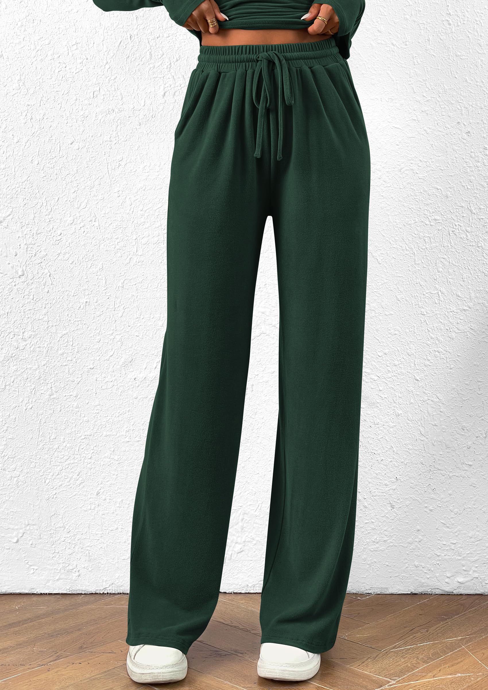 PRETTYGARDEN Women's 2 Piece Lounge Sets Asymmetrical Long Sleeve T Shirt Wide Leg Pants Casual Outfits Tracksuit