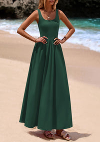 PRETTYGARDEN Womens Summer Casual Scoop Neck Sleeveless Long Dresses Tank Top Patchwork Aline Swing Maxi Dress with Pockets