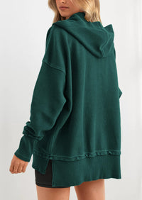 PRETTYGARDEN Womens Fashion Oversized Long Sleeve Hoodie Button Down V Neck Sweatshirt Side Slit Casual Pullover Tops