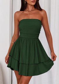 PRETTYGARDEN Women's Summer Strapless Tube Mini Dress Off Shoulder Smocked Ruffle A Line Flowy Short Party Club Dresses