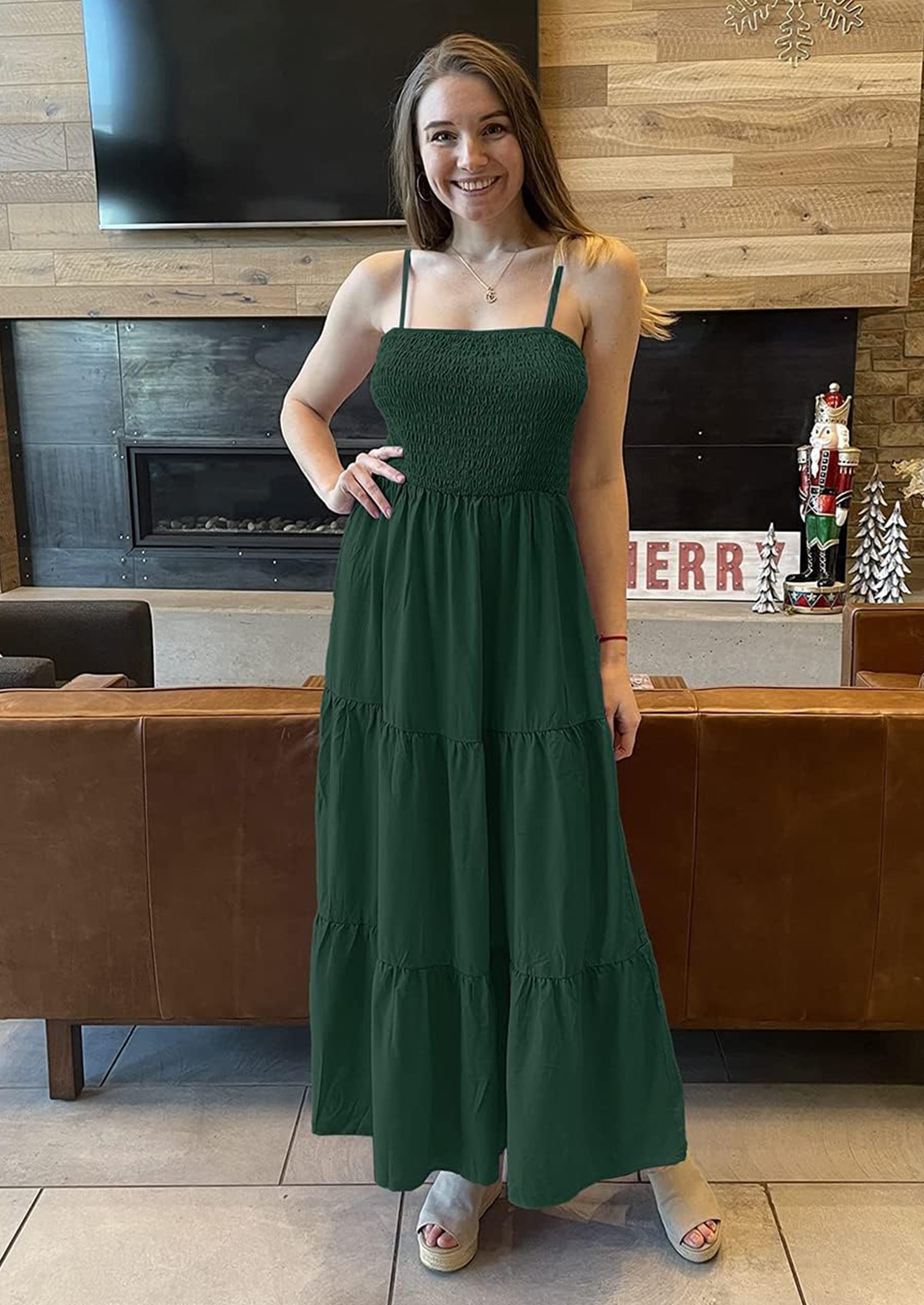 PRETTYGARDEN Women's Summer Maxi Dress Casual Boho Sleeveless Spaghetti Strap Smocked Tiered Long Beach Sundresses PRETTYGARDEN