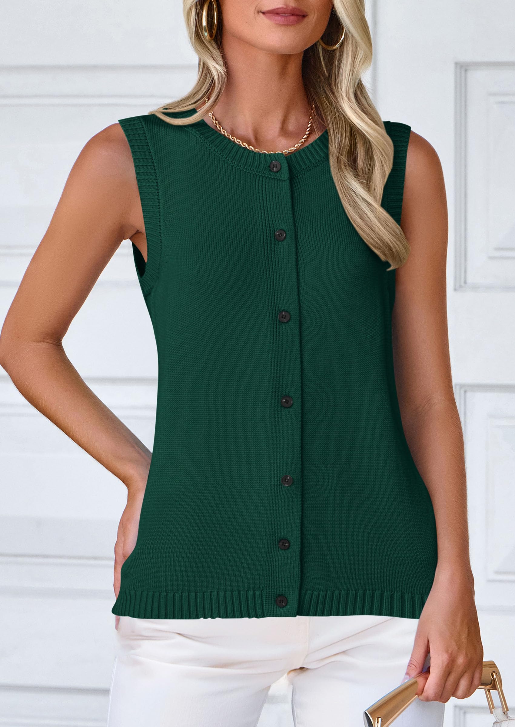 PRETTYGARDEN Sweater Vest Women Spring Summer Casual Lightweight Knit Sleeveless Button Down Tank Tops Trendy Clothes