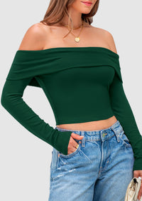 Off The Shoulder Top for Women 2025 Long Sleeve Shirts Trendy Going Out Crop Tops Spring Fashion Clothes