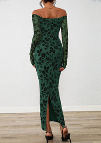 PRETTYGARDEN Womens Off The Shoulder Floral Maxi Bodycon Dress Fall Long Sleeve Mesh Fitted Long Formal Wedding Guest Dresses PRETTYGARDEN