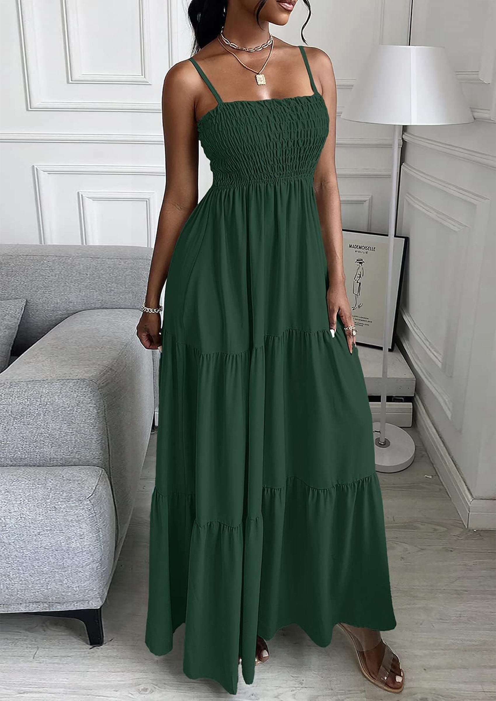 PRETTYGARDEN Women's Summer Maxi Dress Casual Boho Sleeveless Spaghetti Strap Smocked Tiered Long Beach Sundresses PRETTYGARDEN