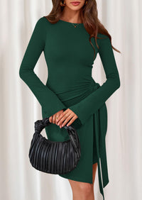 PRETTYGARDEN Women Mini Bodycon Dresses Long Sleeve Ruched Fitted Short Night Out Trendy Party Club Outfits Fall Clothes