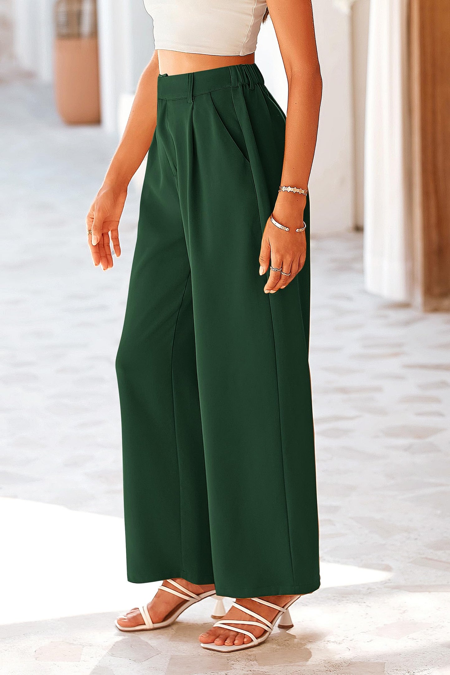 Causal Wide Leg Pants High Elastic Waisted Long Work Office Suit Pants