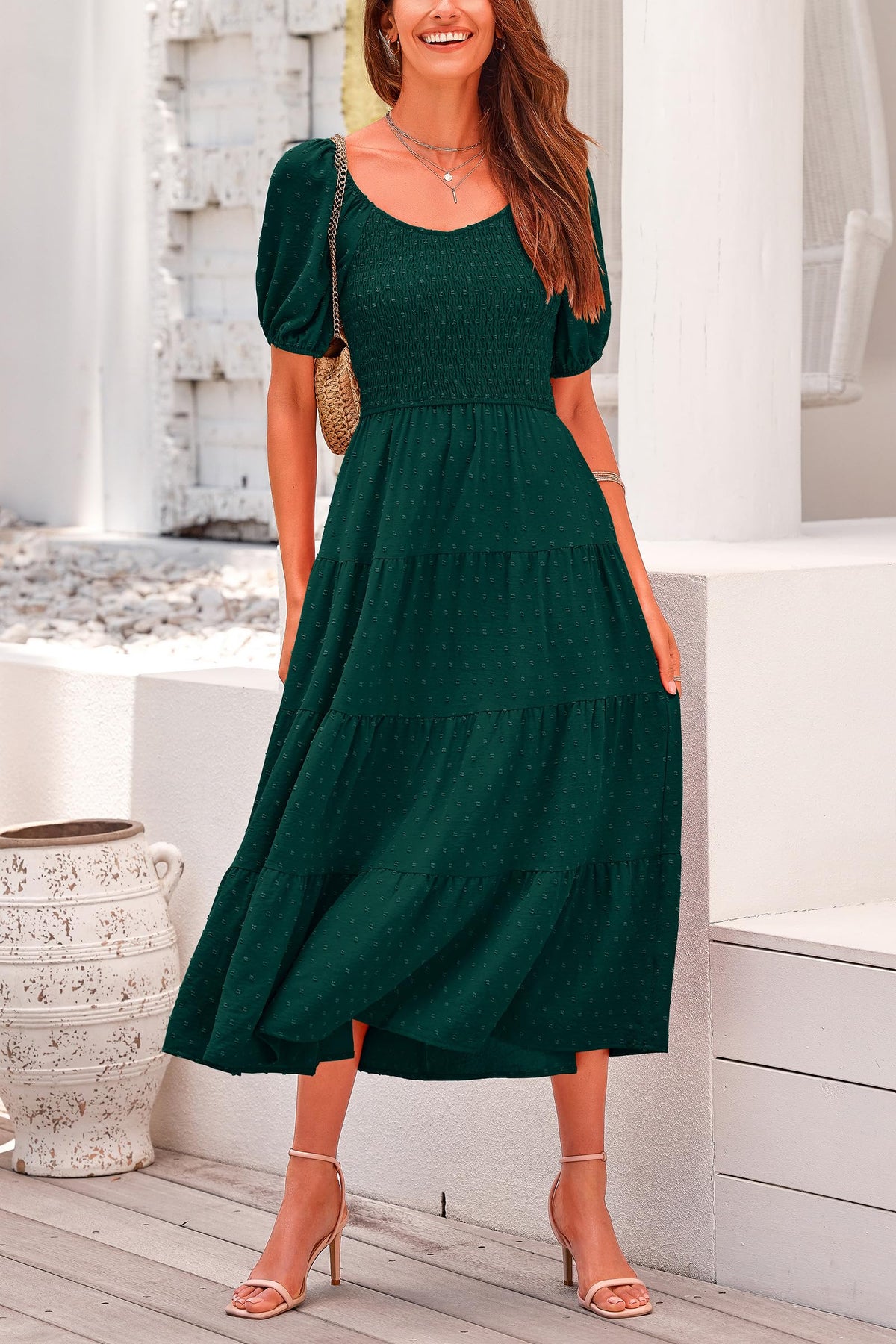 Puff Sleeve Boho Midi Dress