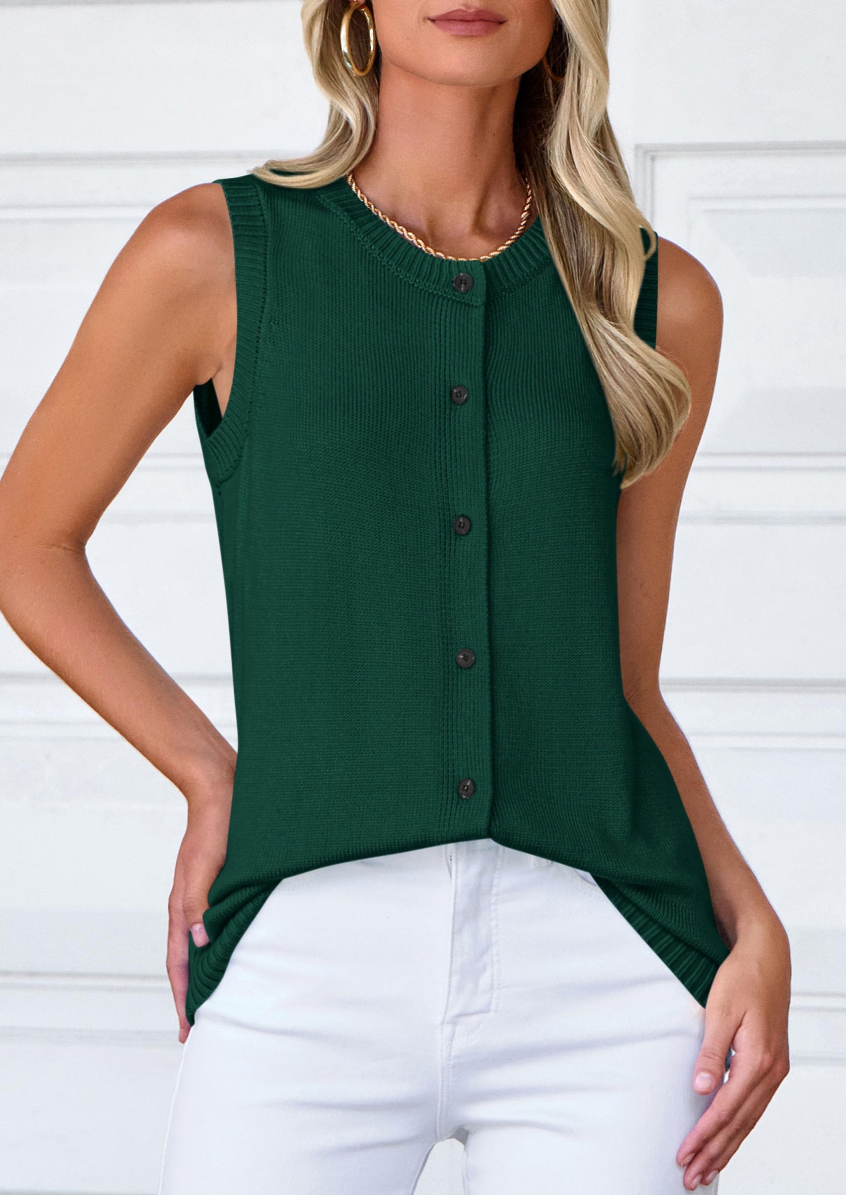 PRETTYGARDEN Sweater Vest Women Spring Summer Casual Lightweight Knit Sleeveless Button Down Tank Tops Trendy Clothes