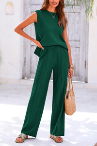 Pullover Tops And Wide Leg Pants Casual Two Piece Sets