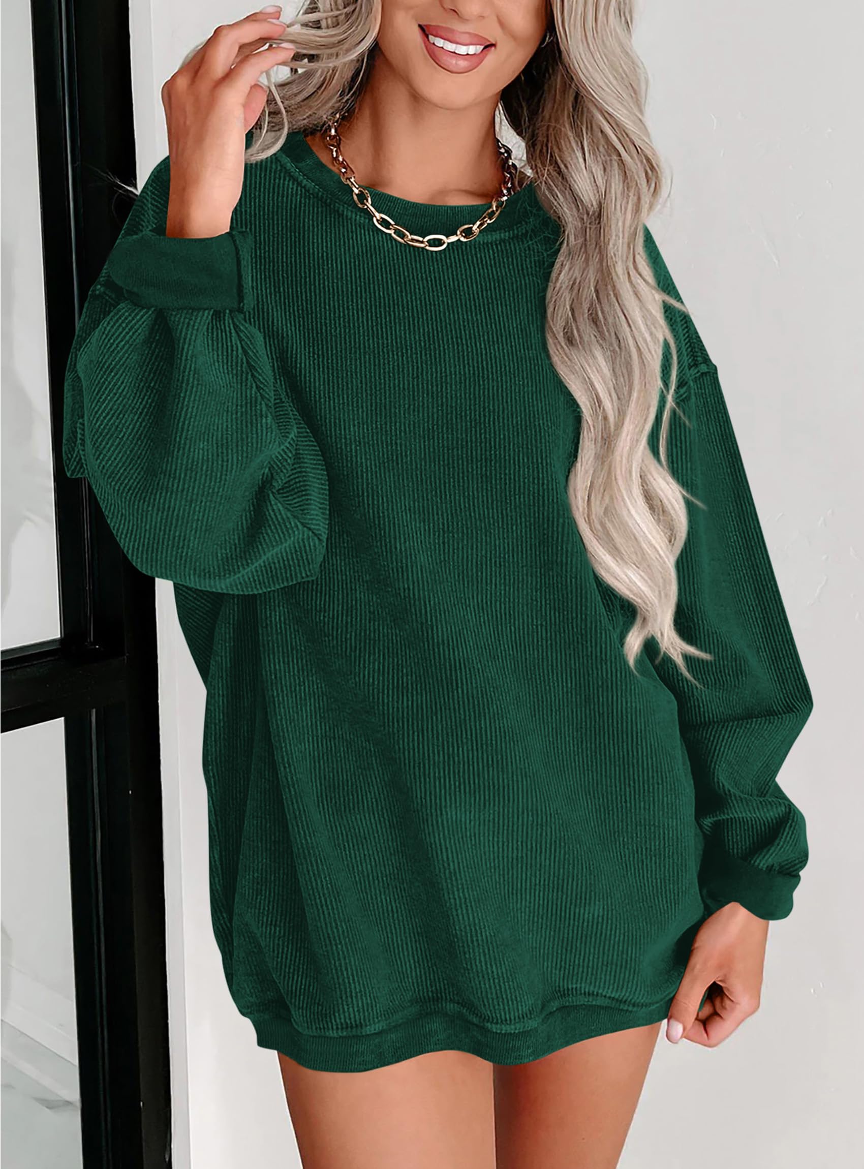 PRETTYGARDEN Women's Oversized Sweatshirt 2025 Fall Fashion Clothes Ribbed Corduroy Long Sleeve Going Out Pullover Tops
