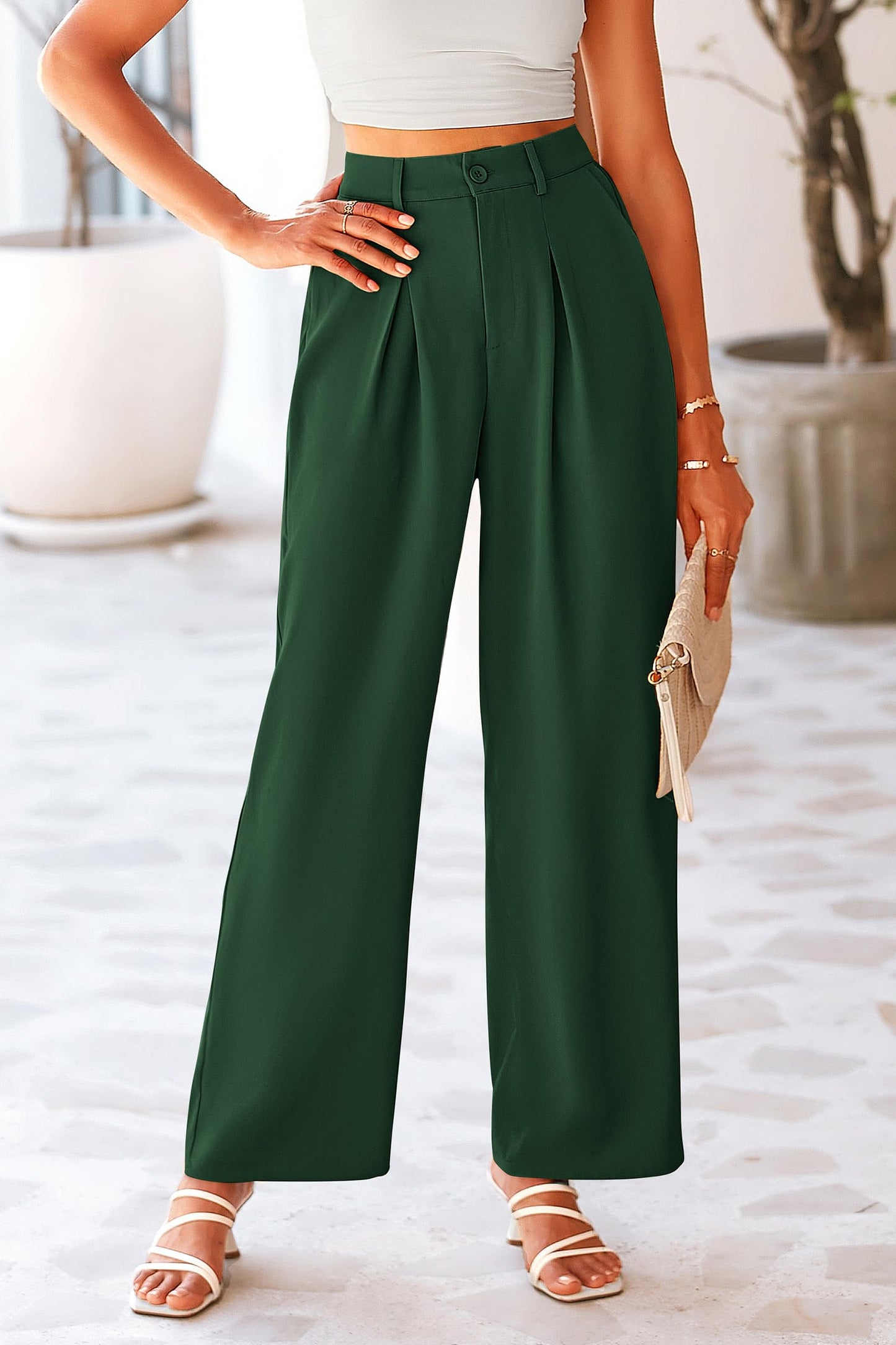 Causal Wide Leg Pants High Elastic Waisted Long Work Office Suit Pants