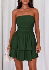 PRETTYGARDEN Women's Summer Strapless Tube Mini Dress Off Shoulder Smocked Ruffle A Line Flowy Short Party Club Dresses