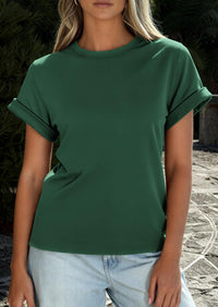 PRETTYGARDEN Womens Summer Tops Spring Casual Rolled Short Sleeve Basic Tees Crew Neck Work Shirts Fashion Clothing PRETTYGARDEN